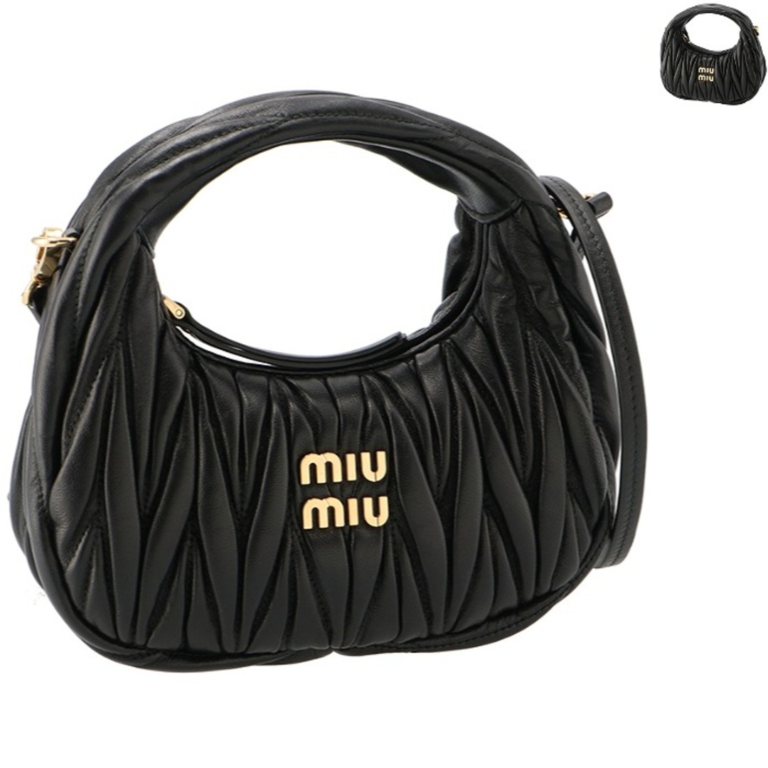 NERO金具ミュウミュウ MIU MIU ショルダーバッグ ミュウ ワンダー マテラッセ ミニバッグ ホーボーバッグ 2024年春夏新作 5BP078OOO N88