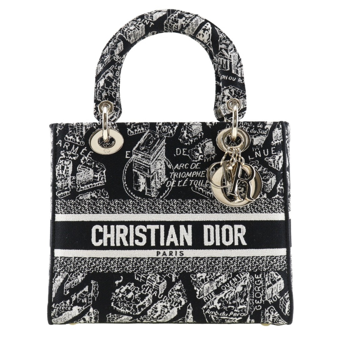 Dior(ディオール)の【Dior】クリスチャンディオール LADY D-LITE ミディアム プラン ドゥ パリ エンブロイダリー M0565OOMP_M993 コットン 黒 レディース ハンドバッグ レディースのバッグ(ハンドバッグ)の商品写真