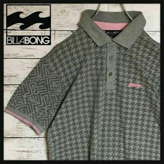 ビラボン(billabong)の【美品人気総柄】ビラボン　半袖ポロシャツ　千鳥柄グレーLサイズ　K137(ポロシャツ)