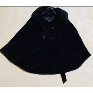 カルバンクライン(Calvin Klein)の匿名　カルバンクライン　ウール　ポンチョ　ケープコート　S／M  黒　ブラック(ポンチョ)