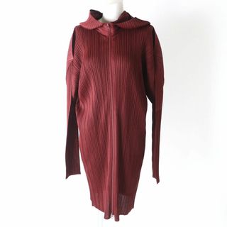 プリーツプリーズイッセイミヤケ(PLEATS PLEASE ISSEY MIYAKE)の美品★ヴィンテージ 1997年 正規品 プリーツプリーズ イッセイミヤケ PP74-JD368 フード付 ジップワンピース/ロングパーカー ボルドー 5(その他)