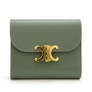 セリーヌ(celine)の美品 セリーヌ 二つ折り財布 スモールウォレット トリオンフ TRIOMPHE 10D783DPV ローレル LAUREL CELINE イタリア製 カーフスキン(財布)