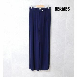 エルメス(Hermes)の美品 HERMES シルク100％ シフォン ストレート パンツ スラックス(カジュアルパンツ)