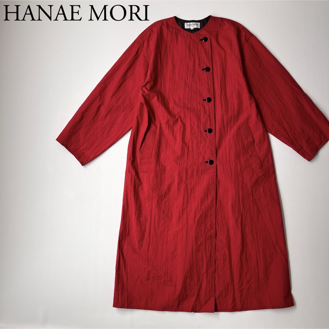 HANAE MORI(ハナエモリ)の良品　HANAE MORI ハナエモリ　ノーカラーコート　ロングコート レディースのジャケット/アウター(ロングコート)の商品写真