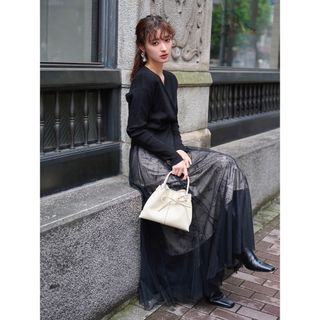 フレイアイディー(FRAY I.D)の今季 美品 FRAY I.D チュールスカートコンビカシュクールニットワンピース(ロングワンピース/マキシワンピース)