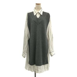 マルタンマルジェラ(Maison Martin Margiela)のMartin Margiela / マルタンマルジェラ | 2020SS | ニットドッキングシャツワンピース | XXS | ホワイト/グレー/ブラック | レディース(ロングワンピース/マキシワンピース)