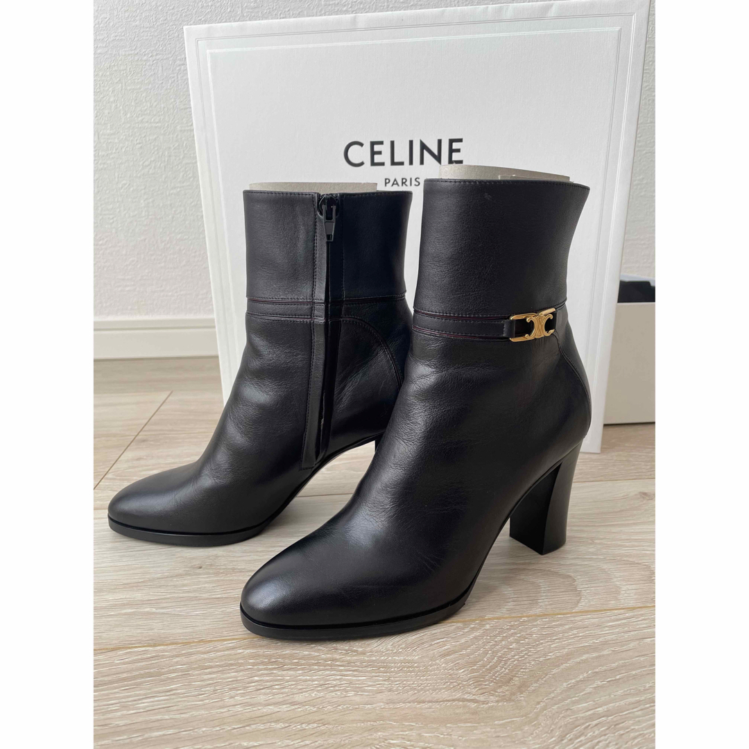 レディースCELINE クロード アンクルブーツ カーフスキン ブラック