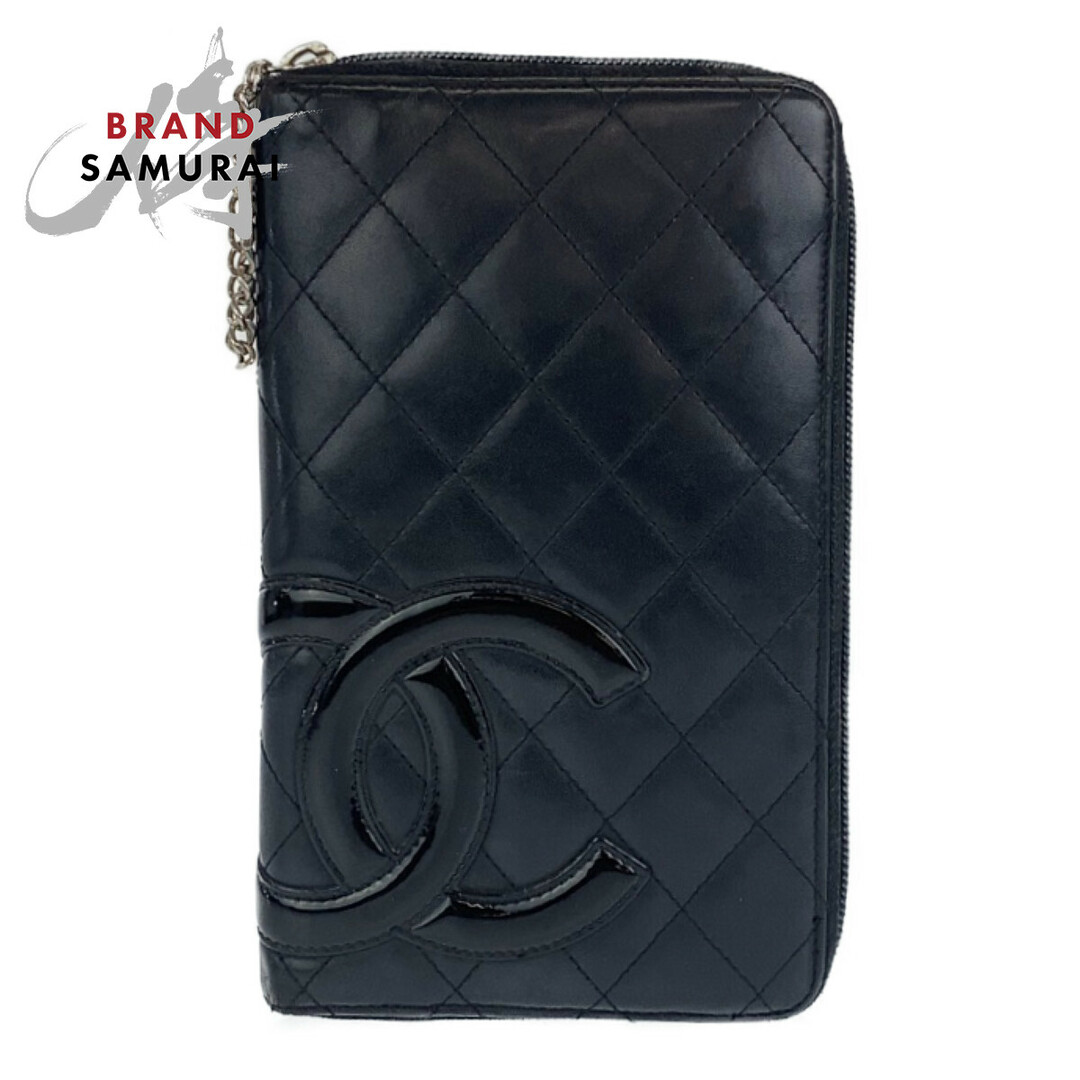 オープンポケットx1内側CHANEL シャネル ヴィンテージ カンボンライン ココマーク  ブラック 黒  ピンク シルバー金具 ラムスキン 長財布 ラウンドファスナー レディース 404331