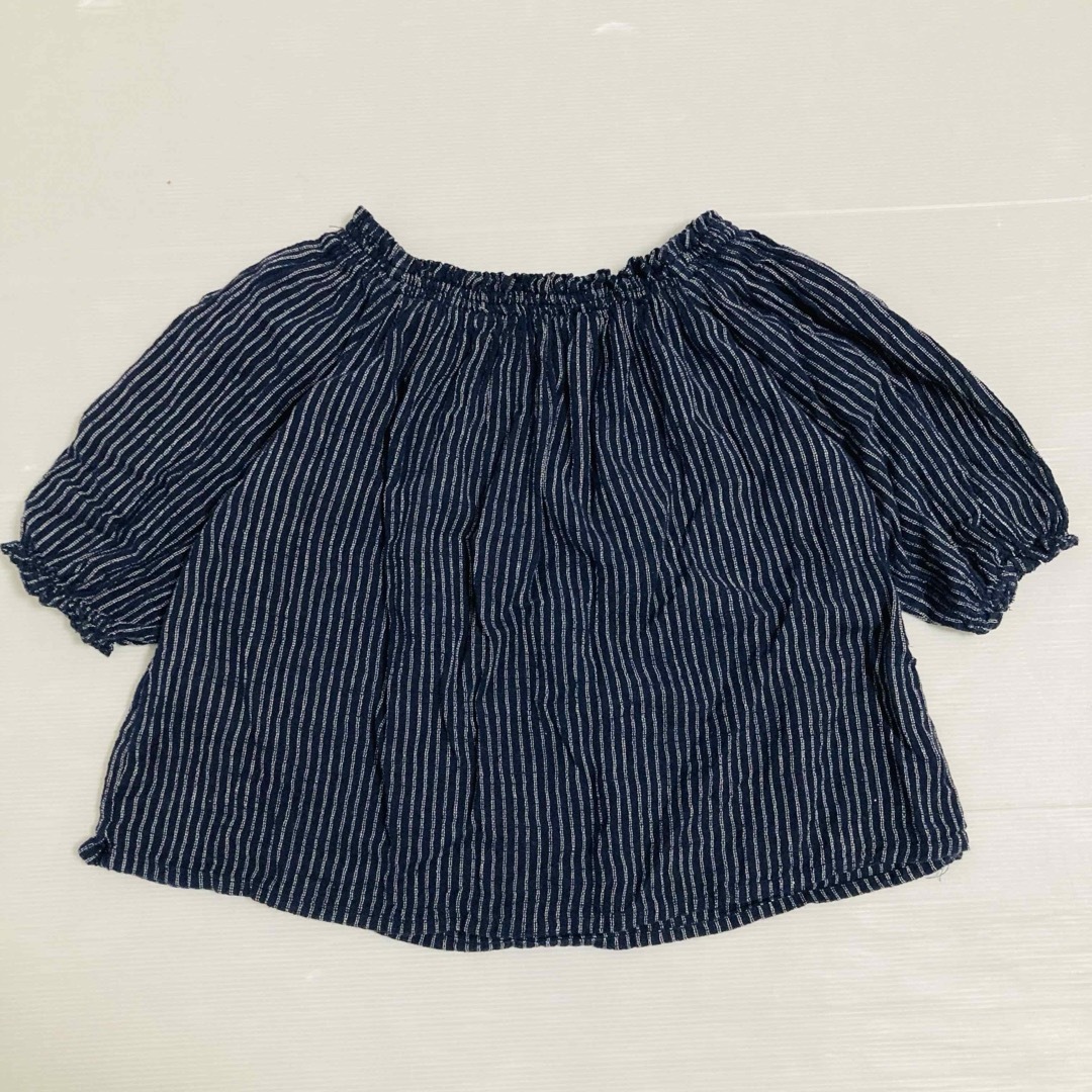 【美品・インド製】花柄×ストライプ柄オフショルダー　トップス　120 キッズ/ベビー/マタニティのキッズ服女の子用(90cm~)(Tシャツ/カットソー)の商品写真