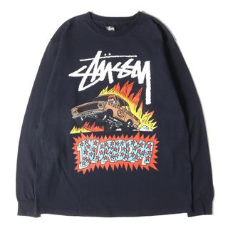 ステューシー(STUSSY)のSTUSSY ステューシー Tシャツ サイズ:XL イラスト グラフィック ロングスリーブ Tシャツ ネイビー 紺 トップス カットソー 長袖 ストリート ブランド カジュアル【メンズ】【中古】(Tシャツ/カットソー(七分/長袖))