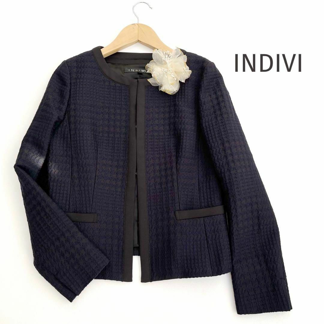 INDIVI - 美品♡インディヴィヴァイ＊ツイードジャケット ノーカラー