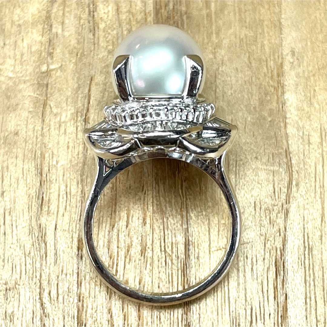華やか！Pt900 白蝶パール ダイヤ リング 13.50g M1594 レディースのアクセサリー(リング(指輪))の商品写真