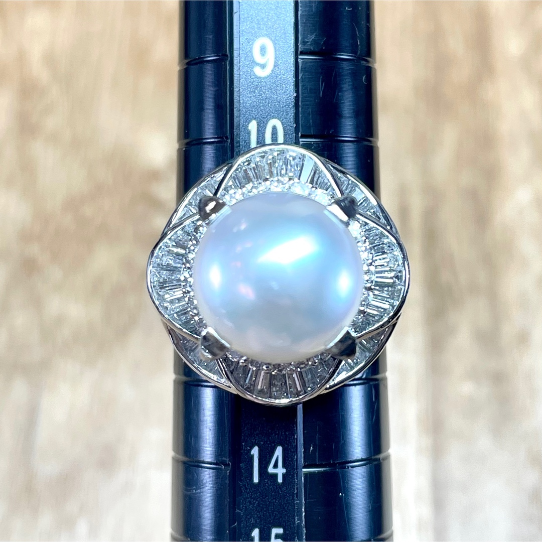 華やか！Pt900 白蝶パール ダイヤ リング 13.50g M1594 レディースのアクセサリー(リング(指輪))の商品写真