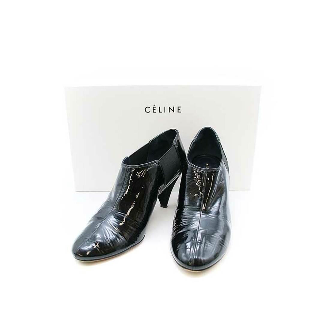 celine(セリーヌ)のCELINE セリーヌ サイドゴアエナメルハイヒールパンプス ブラック 37 レディースの靴/シューズ(ハイヒール/パンプス)の商品写真