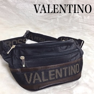 ヴァレンティノ(VALENTINO)の美品 VALENTINO ROSS ロゴ ウエストバッグ ボディバッグ 黒(ボディバッグ/ウエストポーチ)