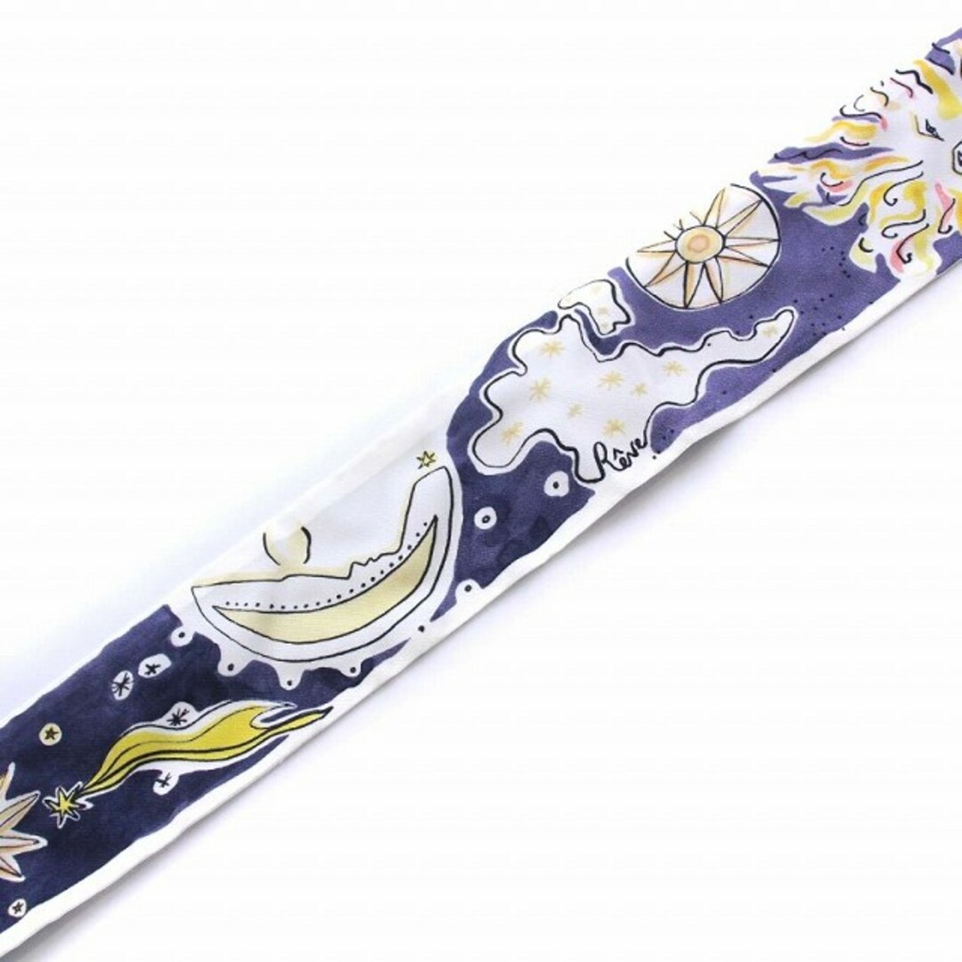 Christian Dior(クリスチャンディオール)のクリスチャンディオール ミッツァ スカーフ 月 太陽 総柄 絹 シルク 白 紺 レディースのファッション小物(バンダナ/スカーフ)の商品写真