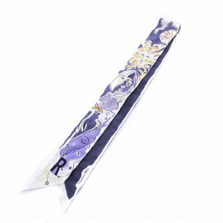 クリスチャンディオール(Christian Dior)のクリスチャンディオール ミッツァ スカーフ 月 太陽 総柄 絹 シルク 白 紺(バンダナ/スカーフ)