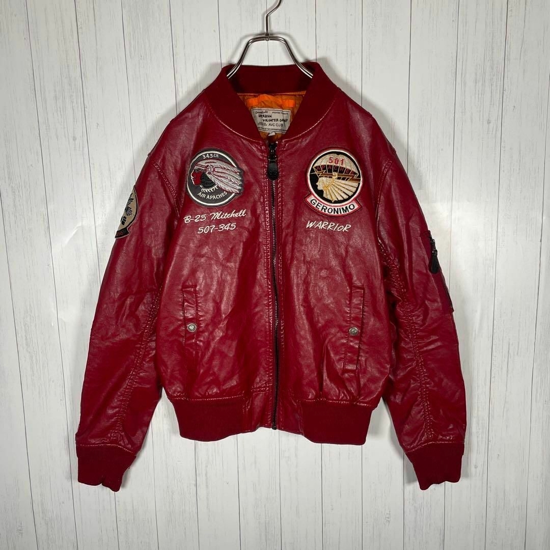 VINTAGE(ヴィンテージ)の[古着]ビンテージ　フライトジャケット　MA1　インディアン刺繍　レザー　赤 メンズのジャケット/アウター(フライトジャケット)の商品写真
