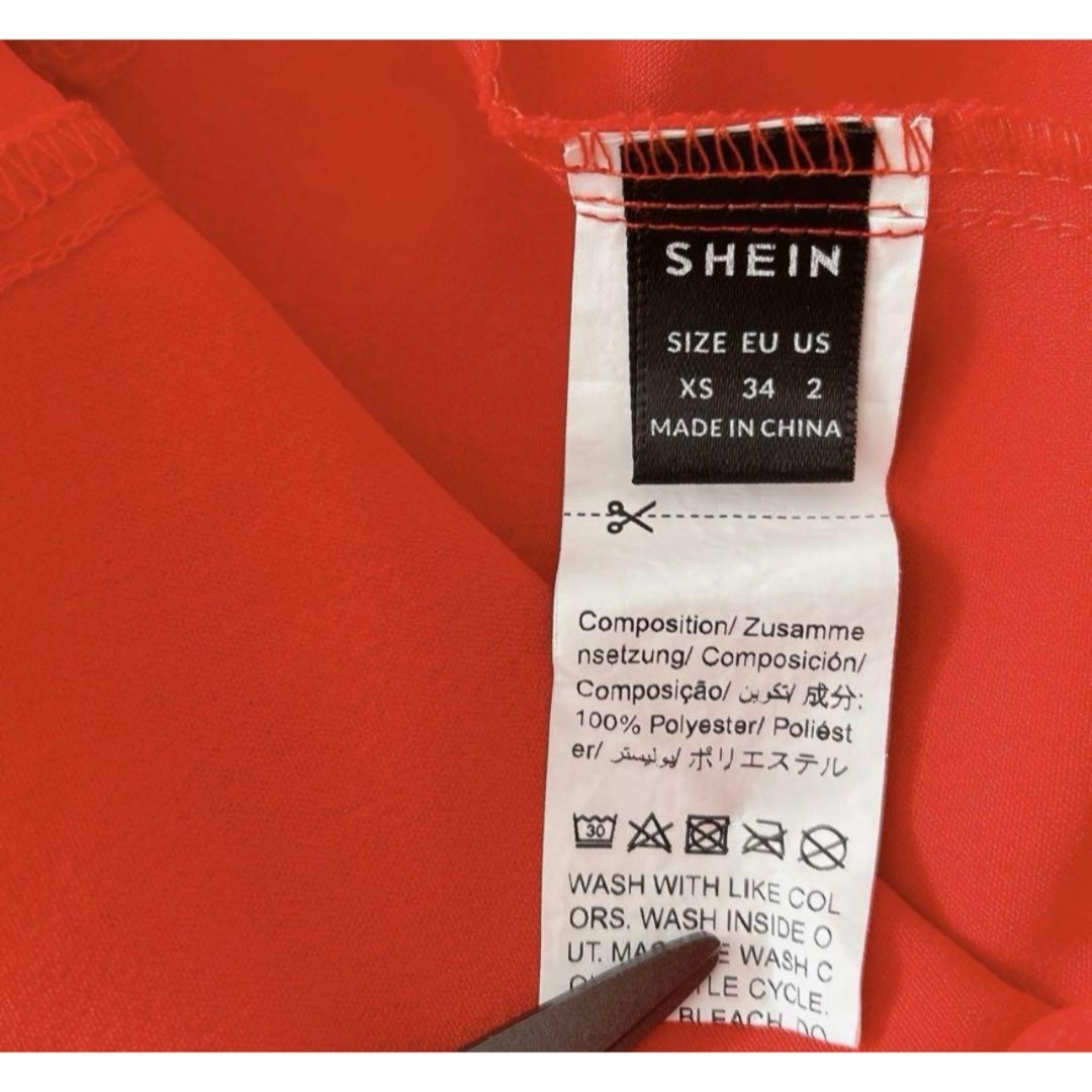 SHEIN(シーイン)の赤 真っ赤 フリル ドレス ワンピース リボン Aライン NANA 膝上丈 上品 レディースのワンピース(ひざ丈ワンピース)の商品写真