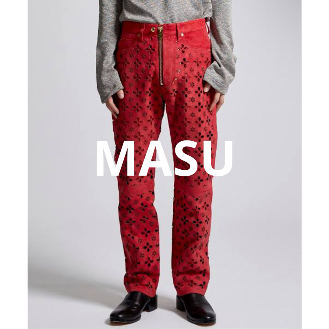美品 MASU FLOWER-CUT LEATHER PANTS レザーパンツ31cm裾幅