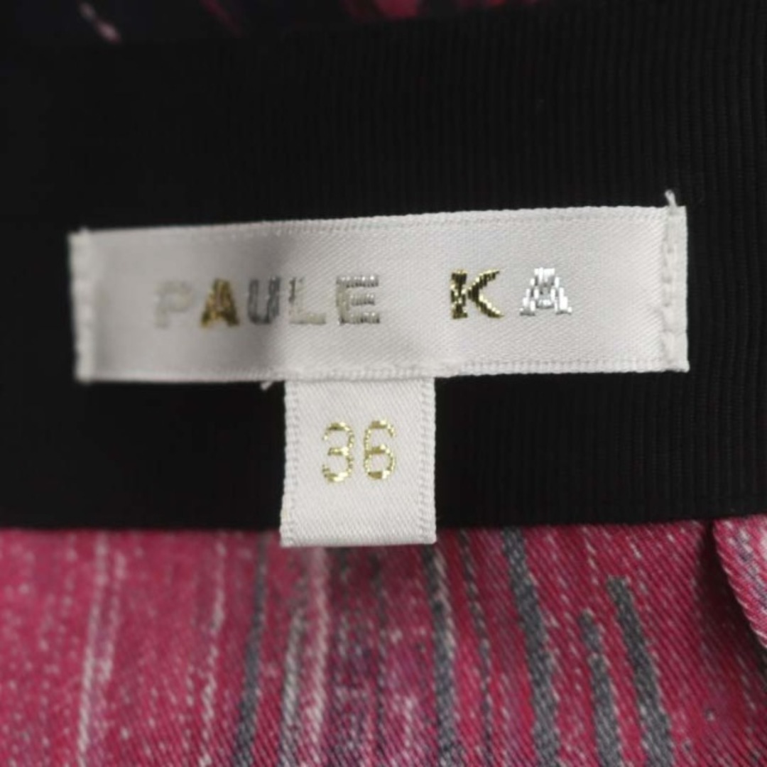 PAULE KA(ポールカ)のポールカ 総柄シルクスカート タイト 膝丈 リボン 36 黒 ピンク ブラック レディースのスカート(ひざ丈スカート)の商品写真