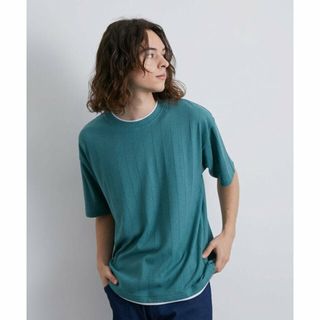 ジュンレッド(JUNRED)の【モスグリーン（32）】ストライプ梨地フェイクレイヤードTシャツ(カットソー(長袖/七分))