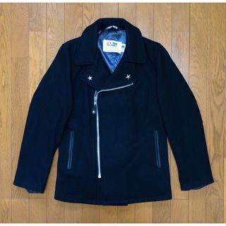 ショット(schott)の36 美品 Schott 769N ライダースPコート 黒 銀 ライダースコート(ピーコート)