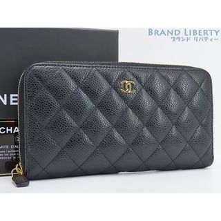 シャネル(CHANEL)の【外美品】シャネルマトラッセココマークキャビアスキンラウンドファスナー長(財布)