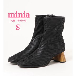 ミニア(minia)の新品【minia 】 ミニア　レイヤード　メッシュ　ショートブーツ　Ｓ　ブラック(ブーツ)