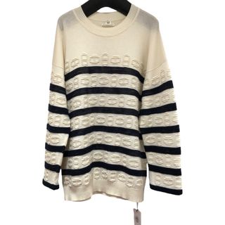 エルメス(HERMES)の　エルメス HERMES シェーヌダンクル柄ボーダーニットセーター 23AW ホワイト ネイビー カシミヤ レディース ニット(ニット/セーター)