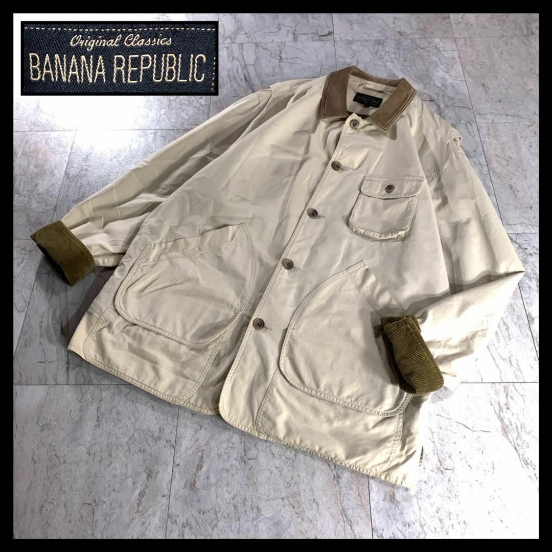 Banana Republic(バナナリパブリック)の古着 バナナリパブリック レザー コーデュロイ ハンティングジャケット L メンズのジャケット/アウター(カバーオール)の商品写真