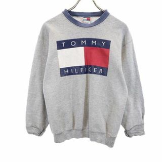 トミーヒルフィガー(TOMMY HILFIGER)のトミーヒルフィガー オールド USA製 長袖 スウェット トレーナー M グレー TOMMY HILFIGER 裏起毛 メンズ 古着 【231226】(スウェット)