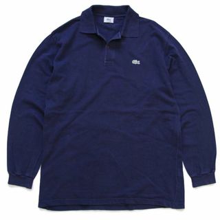 ラコステ(LACOSTE)の80s LACOSTEラコステ ワンポイント コットン 鹿の子 長袖ポロシャツ 紺 7★25 オールド フレンチ ユーロ ヨーロッパ オーバーサイズ(ポロシャツ)