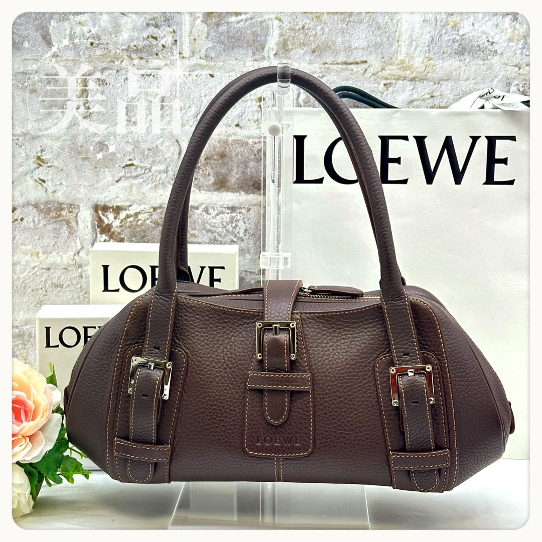 LOEWE ロゴ刻印 レザー トートバッグ ハンドバッグ ブラウン - トート