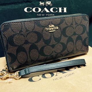 コーチ(COACH)のギフト対応　コーチ　人気のダークブラウン×ブラック　長財布　メンズレディス(長財布)