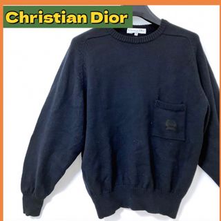 クリスチャンディオール(Christian Dior)のクリスチャンディオール　黒　ブラック　ロゴ刺繍　ニット　セーター　ウール100%(ニット/セーター)