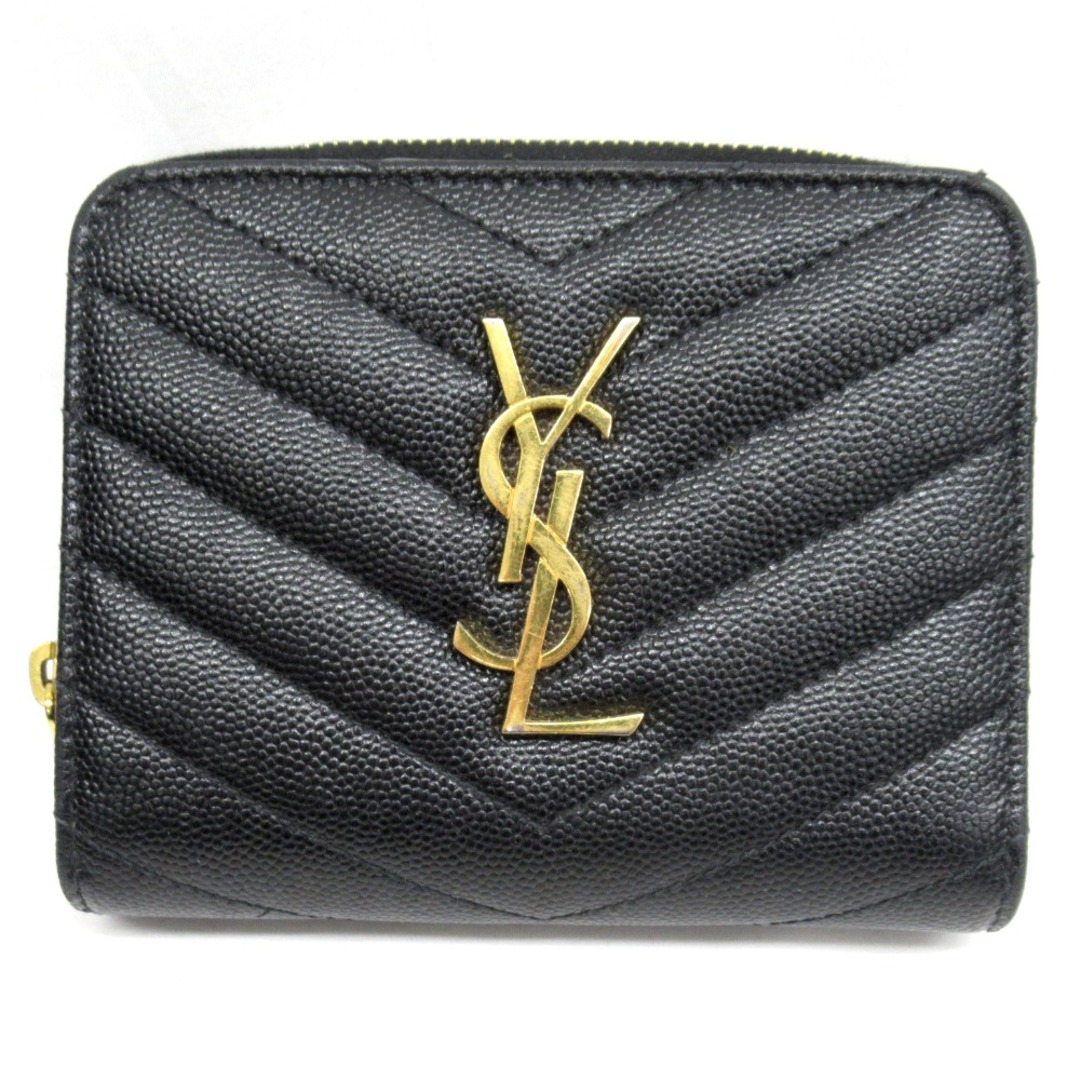 ファッション小物イヴ・サンローラン コンパクト財布 ２つ折り財布 レザー ブラック モノグラム YSL 668288 KR48881