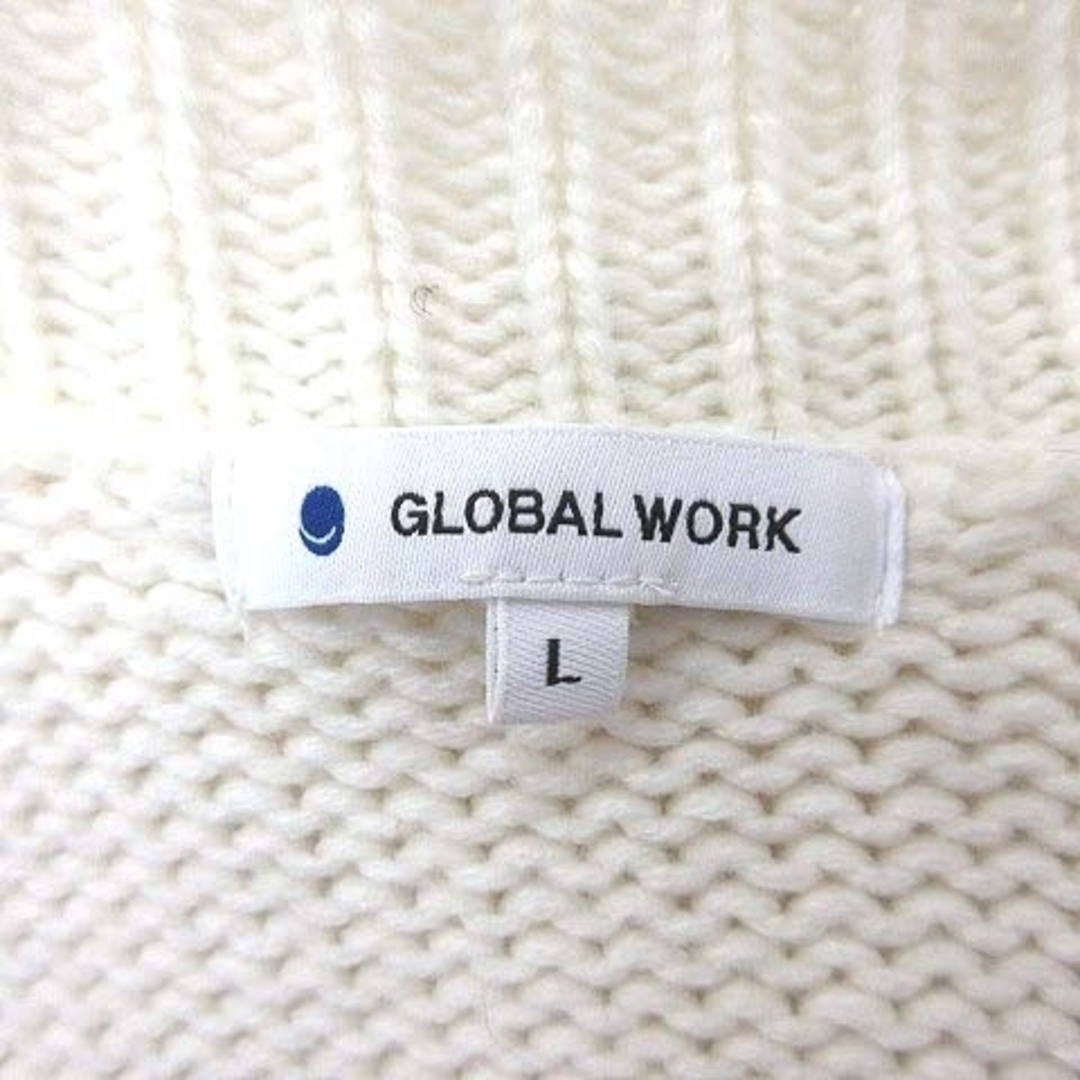 GLOBAL WORK(グローバルワーク)のグローバルワーク ニットカーディガン 長袖 Vネック リブ 切替 L 白 ■MO レディースのトップス(カーディガン)の商品写真