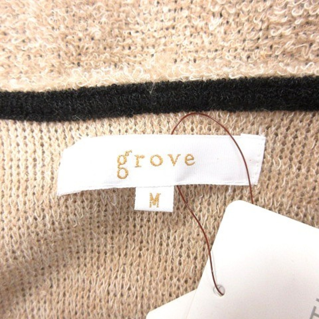 grove(グローブ)のグローブ ニットワンピース ミニ バイカラー 切替 ライン 七分袖 M ベージュ レディースのワンピース(ミニワンピース)の商品写真