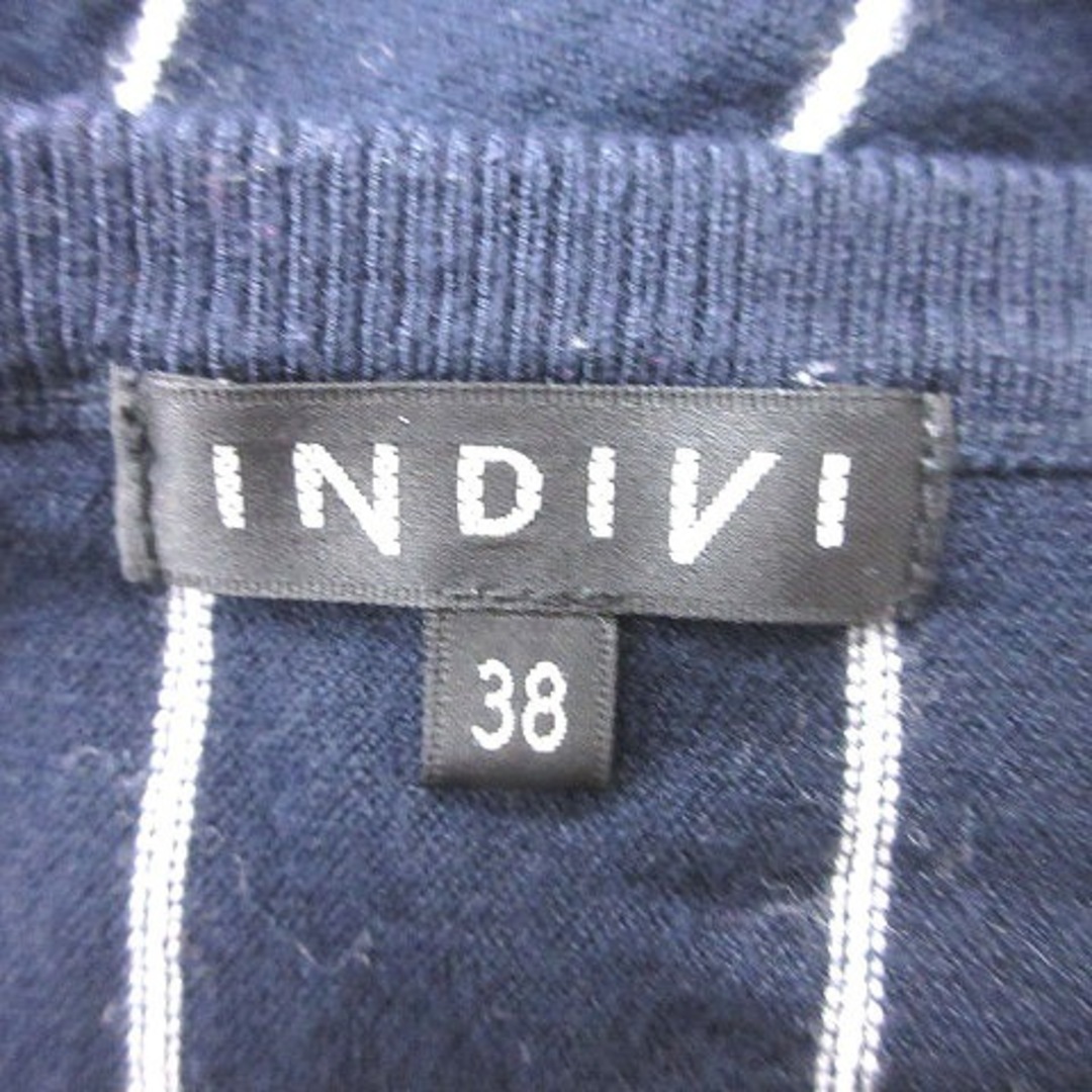 INDIVI(インディヴィ)のインディヴィ ニット カットソー Vネック ピンストライプ 長袖 38 濃紺 白 レディースのトップス(ニット/セーター)の商品写真