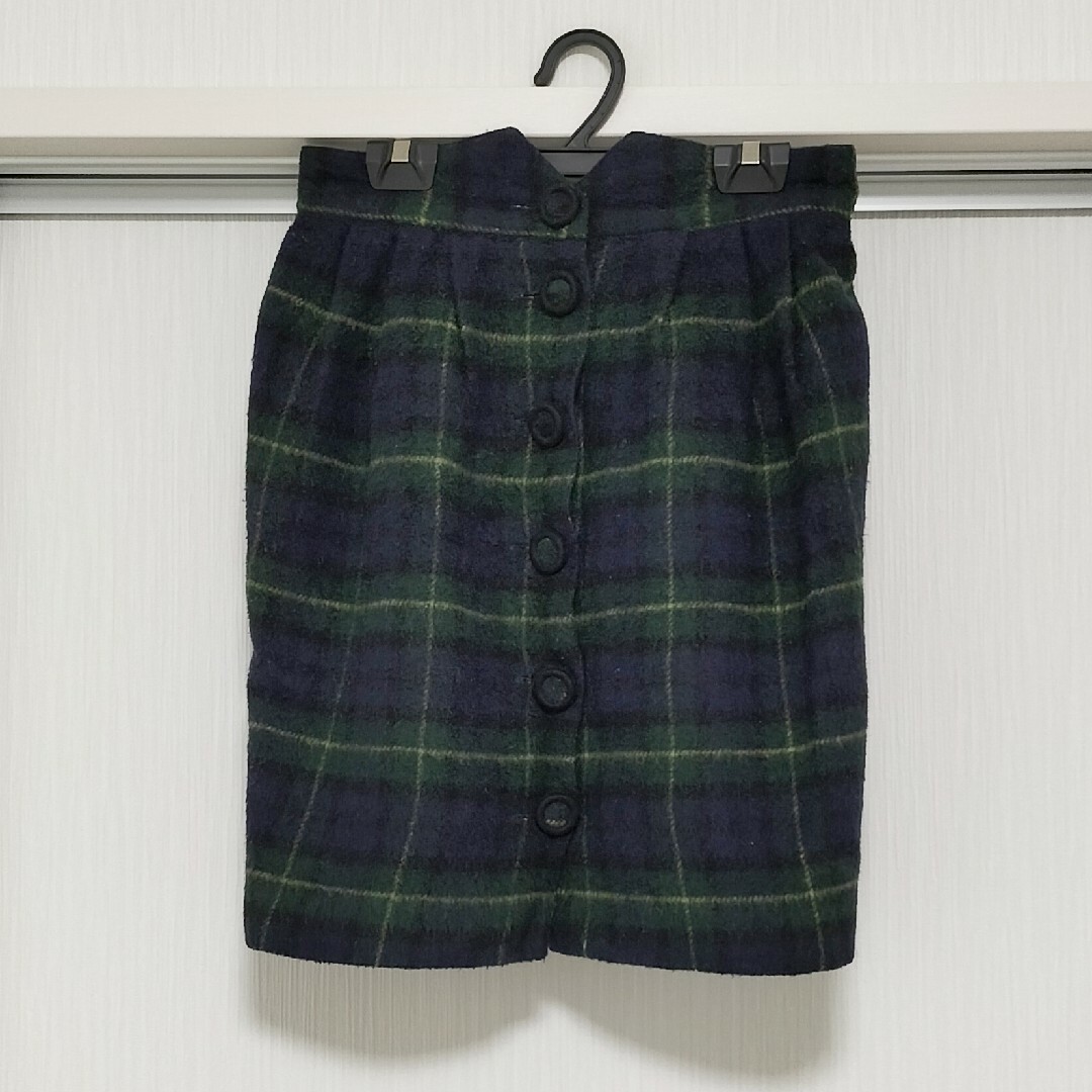 チェック柄 スカート ネイビー×グリーン レディースのスカート(ひざ丈スカート)の商品写真