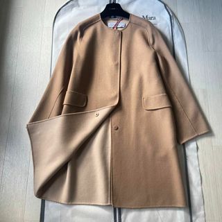 マックスマーラ(Max Mara)の美品✨近年マックスマーラ クチートアマーノ カシミヤコート ノーカラーバイカラー(ロングコート)