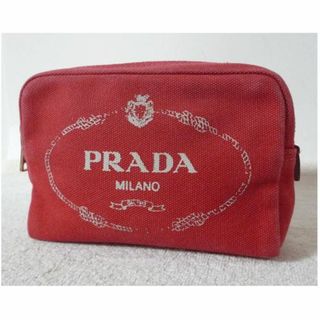 プラダ(PRADA)のプラダ　PRADA　カナパ　キャンバス　レザー　レッド　ホワイト　ポーチ(ポーチ)