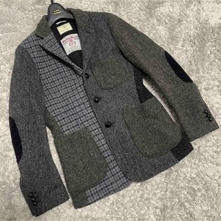 Harris Tweed - J5026美品 ハリスツイード 胡桃釦エルボーパッチ千鳥格