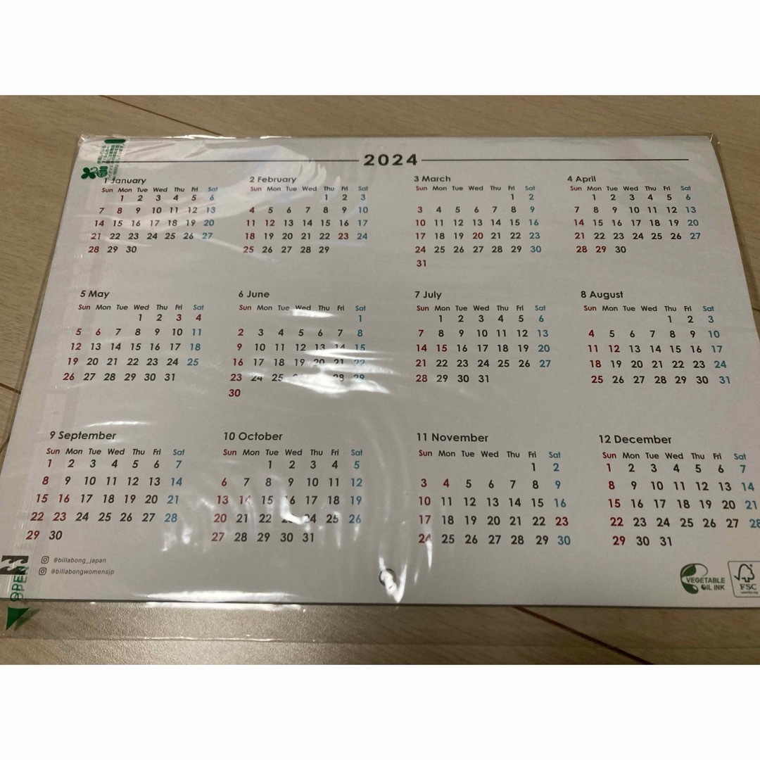 billabong(ビラボン)のBillabong 2024 カレンダー〈非売品〉 インテリア/住まい/日用品の文房具(カレンダー/スケジュール)の商品写真