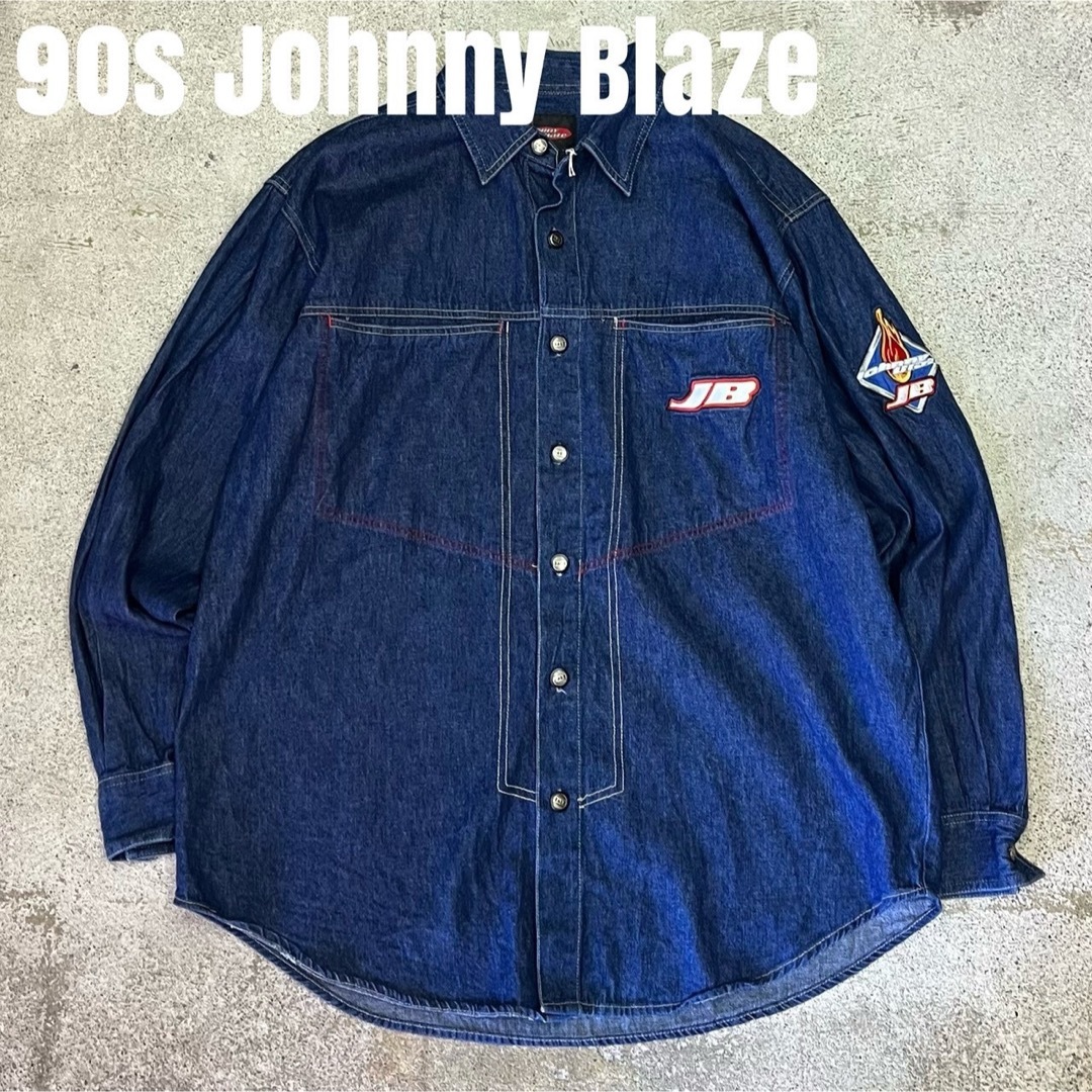 表記XL肩幅90s johnny blaze ジョニーブレイズ　ヒップホップ　デニムシャツ