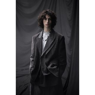 新品未使用品ＳYohji Yamamoto POUR HOMME ヨウジヤマモト プールオム 10SS リネンコットン ピークドラペルテーラードジャケット ネイビー 3 HJ-J22-301