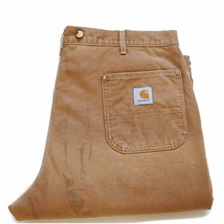 カーハート(carhartt)の90s USA製 carharttカーハート キルティングライナー ダック地 ペインターパンツ 茶 w42 L32★オールド ロガー ワーク ビッグサイズ(ワークパンツ/カーゴパンツ)