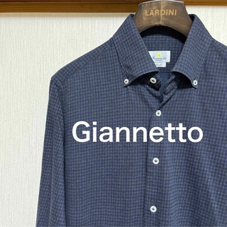 GIANNETTO - 【美品】Giannetto  ジャンネット　ニットシャツ　ネイビー×ブラウン