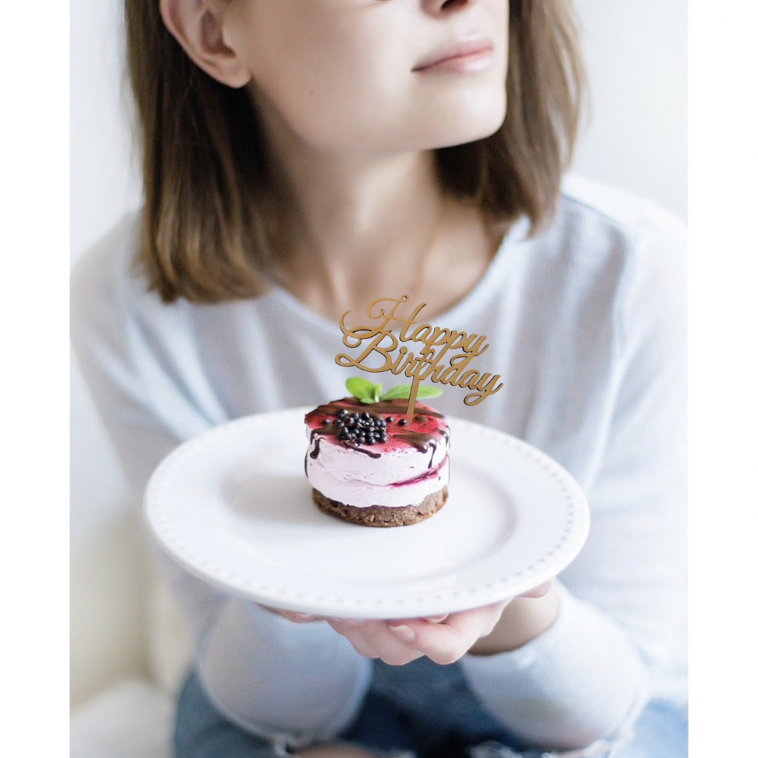 happy birthday木製ケーキトッパー　誕生日　ハッピーバースデー キッズ/ベビー/マタニティの授乳/お食事用品(その他)の商品写真